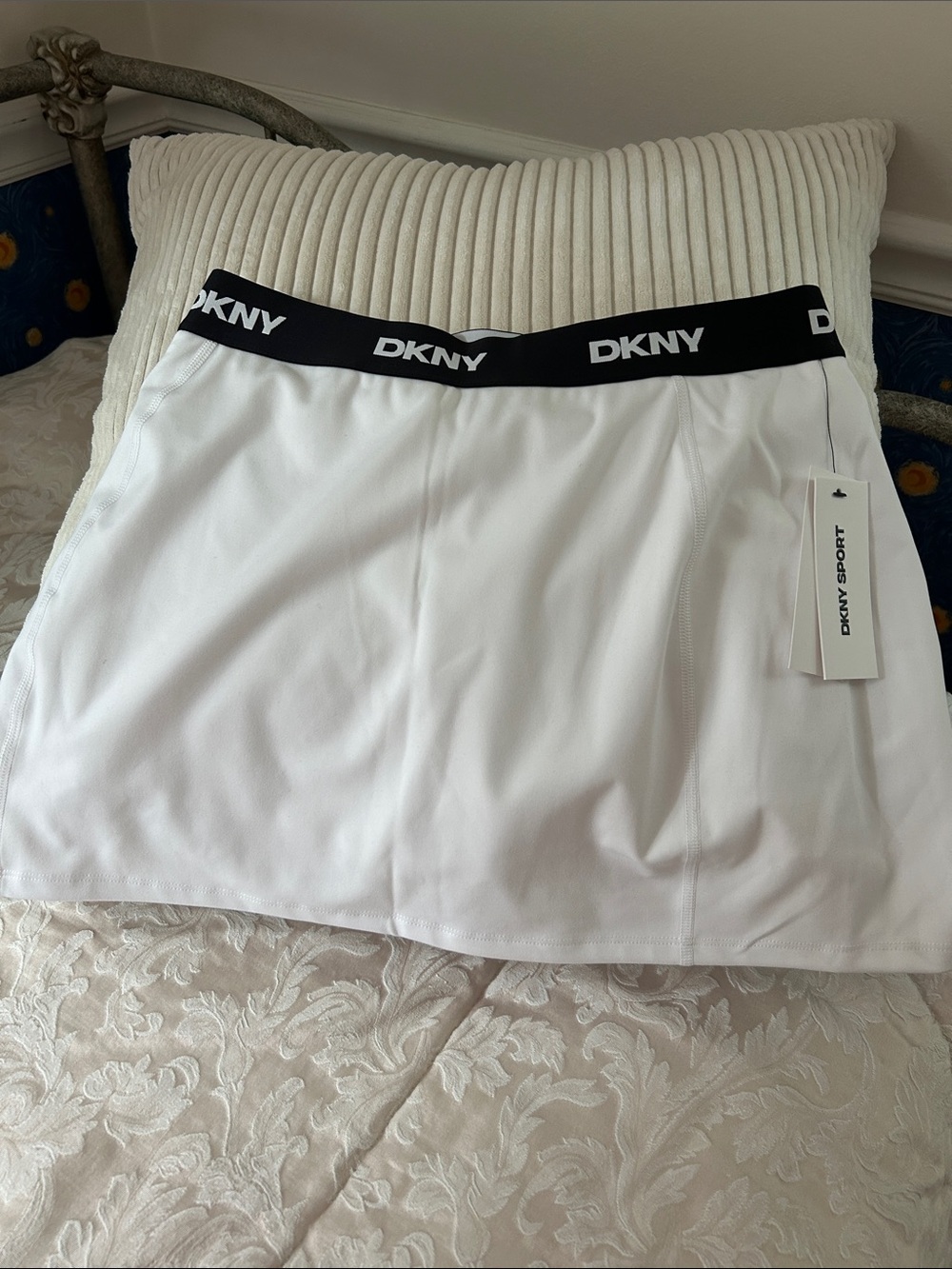 DKNY White Athletic Skirt with Black Logo Waistband